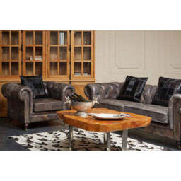 Victor Dark Grey Brown Leather Chesterfield Chair - thumbnail 3