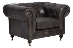 Victor Dark Grey Brown Leather Chesterfield Chair - thumbnail 4
