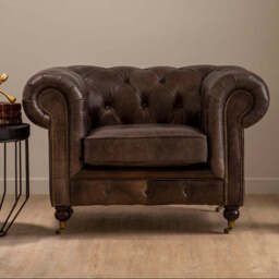 Victor Dark Grey Brown Leather Chesterfield Chair - thumbnail 1
