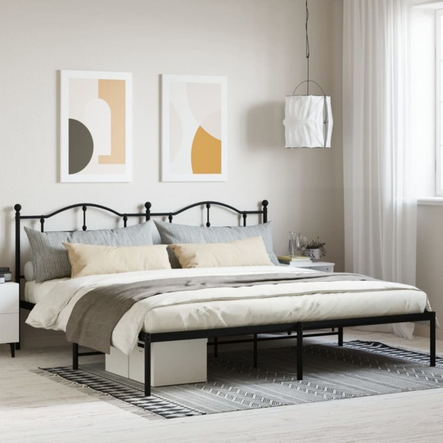 Metal Bed Frame without Mattress with Headboard Black 200x200cm - image 1