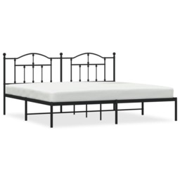 Metal Bed Frame without Mattress with Headboard Black 200x200cm - thumbnail 2