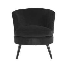 Round Plush Black Cotton Velvet Armchair - thumbnail 1