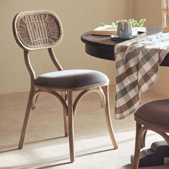 Cebu Grey Wash Wood and Rattan Dining Chair with Fabric Seat - image 1