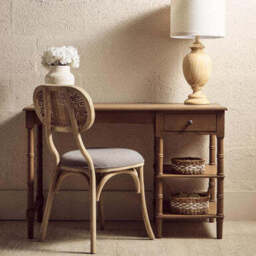 Cebu Grey Wash Wood and Rattan Dining Chair with Fabric Seat - thumbnail 3