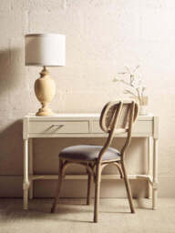 Cebu Grey Wash Wood and Rattan Dining Chair with Fabric Seat - thumbnail 5