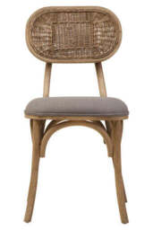 Cebu Grey Wash Wood and Rattan Dining Chair with Fabric Seat - thumbnail 2