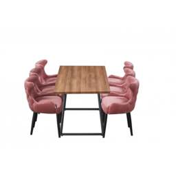 Toga Oxford LUX Dining Set - Toga Extendable Walnut Dining Table w/ a Set of 6 Oxford LUX Velvet Dining Chairs - Pink