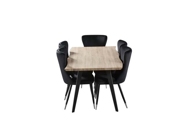 7 Pieces New York Rocco Dining Set - a Walnut Rectangular Dining Table and Set of 6 Green Dining Chairs - Black