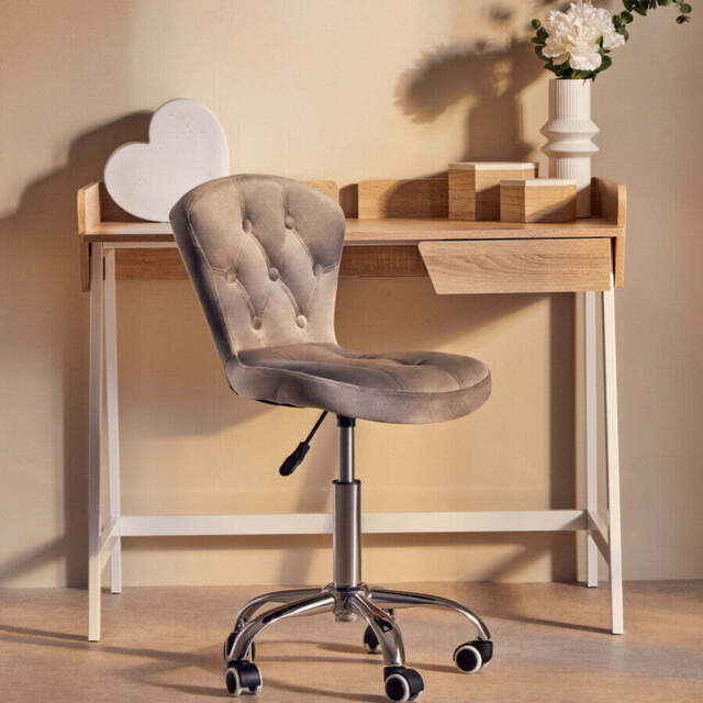 Grey Velvet Buttoned Home Office Chair - Fayth - image 1