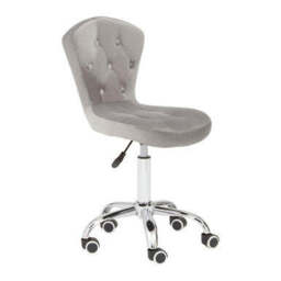 Grey Velvet Buttoned Home Office Chair - Fayth - thumbnail 4