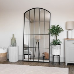 Tomi - Full Length Black Metal Arched Lattice Window Mirror - 180cm x 90cm - thumbnail 4