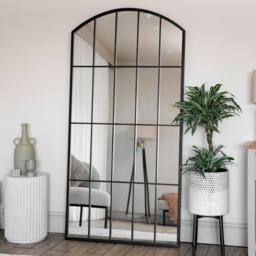 Tomi - Full Length Black Metal Arched Lattice Window Mirror - 180cm x 90cm - thumbnail 1