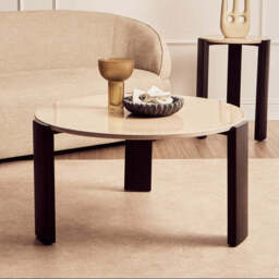Cream Round Marble Top Large Coffee Table with Black Acacia Legs, Palermo - thumbnail 1