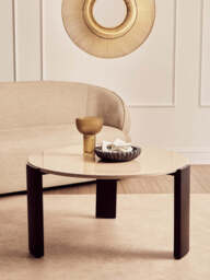 Cream Round Marble Top Large Coffee Table with Black Acacia Legs, Palermo - thumbnail 3