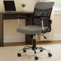 Grey Home Office Chair with Chrome Arms - Fenix