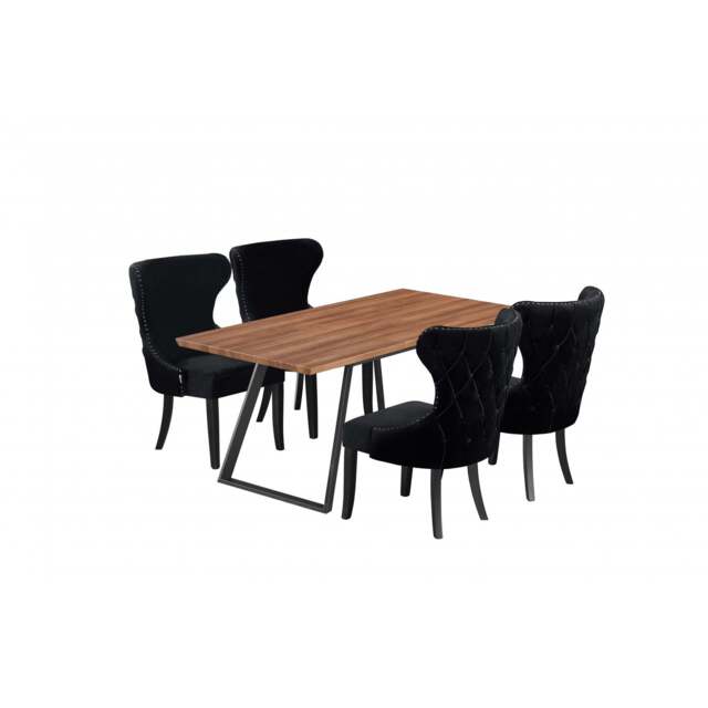 Toga Mayfair LUX Dining Set - Toga Extendable Walnut Dining Table w/ a Set of 4 Mayfair LUX Velvet Dining Chairs - image 1