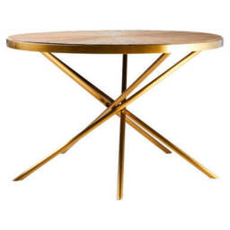 Gold Aged Fir Wood Rustic Top Dining Table with Stainless Steel Tied Base, Jana - thumbnail 2