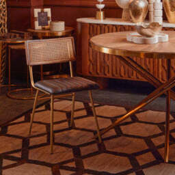 Gold Aged Fir Wood Rustic Top Dining Table with Stainless Steel Tied Base, Jana - thumbnail 3
