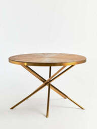 Gold Aged Fir Wood Rustic Top Dining Table with Stainless Steel Tied Base, Jana - thumbnail 5