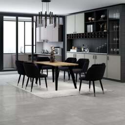 Milano Rocco Duke LUX Dining Set - a Oak Dining Table & 6 Velvet Dining Chairs with Silver End Caps - thumbnail 2