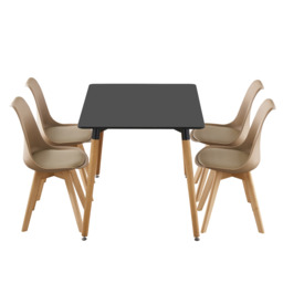 Black Halo Dining Table & Set of 4 Jamie Lorenzo Tulip chairs with Padded Seat - Light Brown
