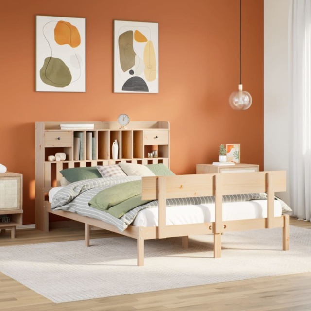 Bookcase Bed without Mattress 140x190 cm Solid Wood Pine - image 1