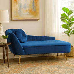 Felizia Midnight Blue Velvet Left Arm Chaise Longue - thumbnail 1