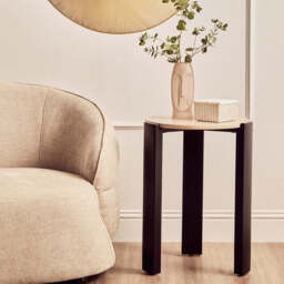 Cream Marble Top Round Side Table with Black Acacia Wood Legs, Palermo - thumbnail 3