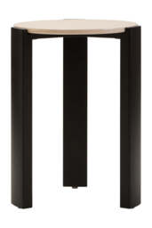 Cream Marble Top Round Side Table with Black Acacia Wood Legs, Palermo - thumbnail 2