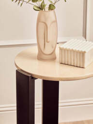 Cream Marble Top Round Side Table with Black Acacia Wood Legs, Palermo - thumbnail 4