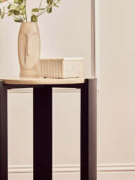 Cream Marble Top Round Side Table with Black Acacia Wood Legs, Palermo - thumbnail 5