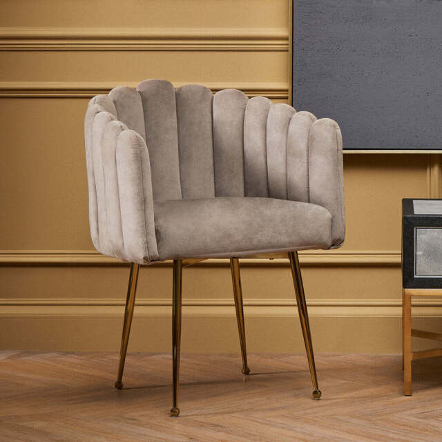 Bari Mink Velvet Scalloped Dining Chair - image 1