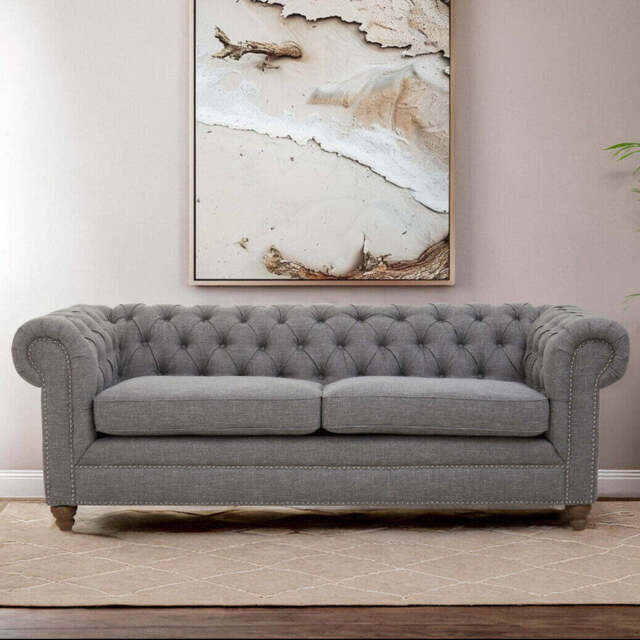 3 Seater Grey Linen Sofa - Stella - image 1