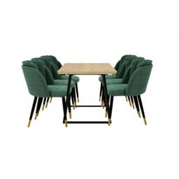 Milano Toga Extendable Dining Set - a Brown Extendable Dining Table & 6 Dining Chairs with Gold End Caps - Green