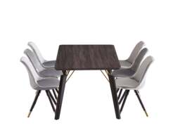 Sofia Cosmo Black LUX Dining Set with 6 Velvet Chairs - Light Grey