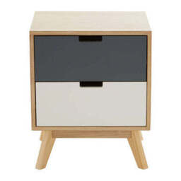 Grey and White Two-Drawer Bedside Table with Natural Wood Finish Frame - Watson - thumbnail 2
