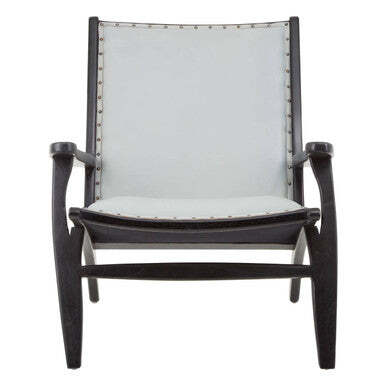 Kendari Grey Leather and Teak Wood Chair - image 1