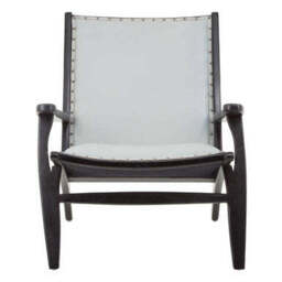 Kendari Grey Leather and Teak Wood Chair - thumbnail 1