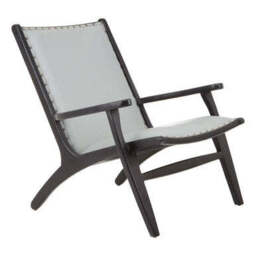 Kendari Grey Leather and Teak Wood Chair - thumbnail 2