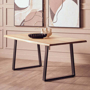 Natural Two-Tone Live Edge Mango Wood Dining Table with Black Metal Legs, Perdoba - image 1