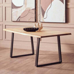 Natural Two-Tone Live Edge Mango Wood Dining Table with Black Metal Legs, Perdoba - thumbnail 1
