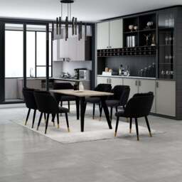 Milano Duke LUX Dining Set - a Light Walunt Dining Table & 6 Velvet Dining Chairs with Gold End Caps - thumbnail 2