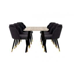 Milano Duke LUX Dining Set - a Light Walunt Dining Table & 6 Velvet Dining Chairs with Gold End Caps - thumbnail 1