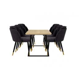 Milano Toga Extendable Dining Set - a Brown Extendable Dining Table & 6 Dining Chairs with Gold End Caps - thumbnail 1