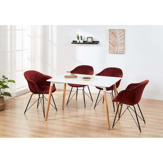 Valentina Halo White Dining Set with 4 Velvet Chairs - image 1