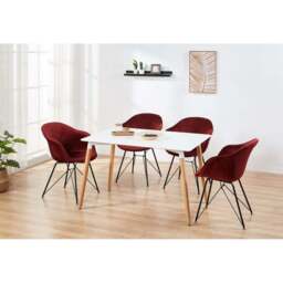Valentina Halo White Dining Set with 4 Velvet Chairs - thumbnail 1