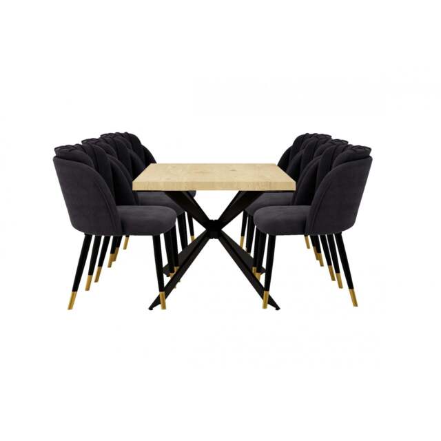 Milano Duke LUX Dining Set - a Oak Dining Table & 6 Dining Chairs with Gold End Caps - image 1