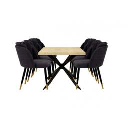 Milano Duke LUX Dining Set - a Oak Dining Table & 6 Dining Chairs with Gold End Caps - thumbnail 1