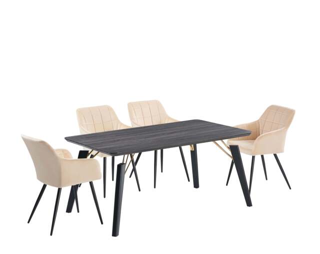 Camden Cosmo LUX Dining Set, a Table and Chairs Set of 4, Black/Dark Grey - cream