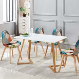 Patchwork Fabric Chair with Wooden Legs - Multicoloured - thumbnail 3